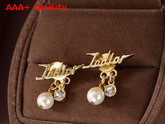 Dior J Adior Earrings Gold Finish Metal and White Resin Pearls with White Crystals Replica