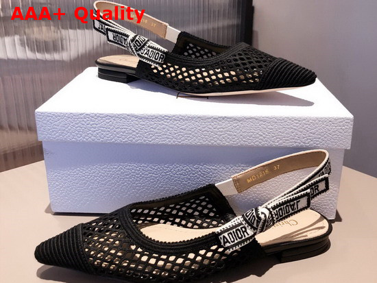 Dior J Adior Slingback Ballerina Flat Black Mesh Embroidery Replica