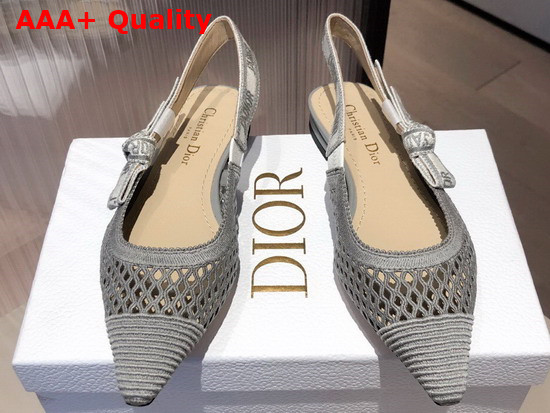 Dior J Adior Slingback Ballerina Flat Gray Mesh Embroidery Replica