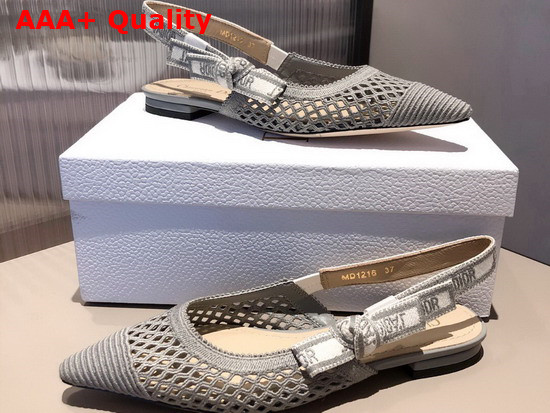 Dior J Adior Slingback Ballerina Flat Gray Mesh Embroidery Replica