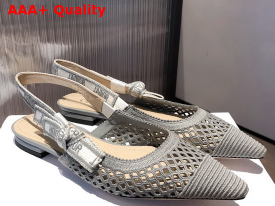 Dior J Adior Slingback Ballerina Flat Gray Mesh Embroidery Replica