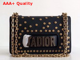 Dior J Adior Stud Flap Bag in Black Calfskin Leather Replica