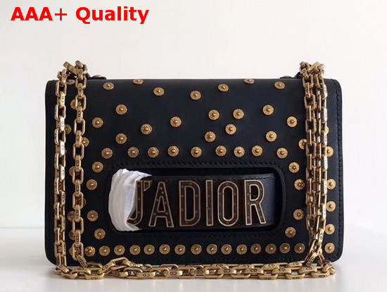 Dior J Adior Stud Flap Bag in Black Calfskin Leather Replica