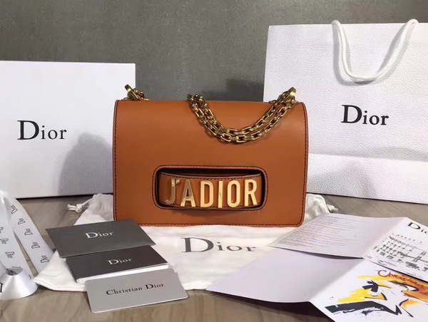 Dior J adior Flap Bag with Chain in Brown Calfskin For Sale