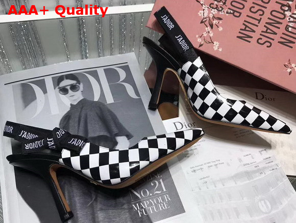 Dior J adior High Heeled Shoe in Black and White Printed Calfskin Leather Replica