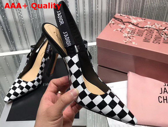 Dior J adior High Heeled Shoe in Black and White Printed Calfskin Leather Replica
