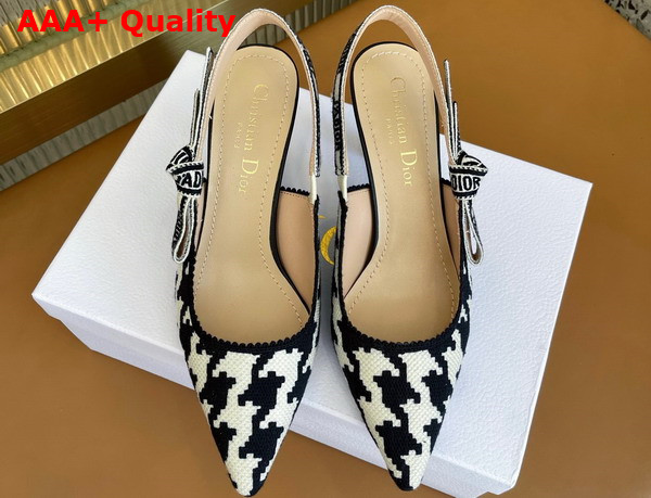 Dior J adior Slingback Pump Black and White Cotton Embroidery with Micro Houndstooth Motif Replica