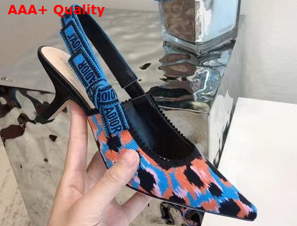 Dior J adior Slingback Pump Blue Multicolor Mizza Cotton Embroidery Replica