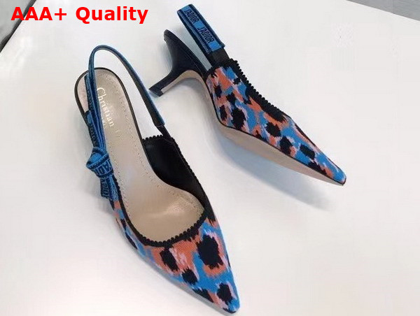 Dior J adior Slingback Pump Blue Multicolor Mizza Cotton Embroidery Replica