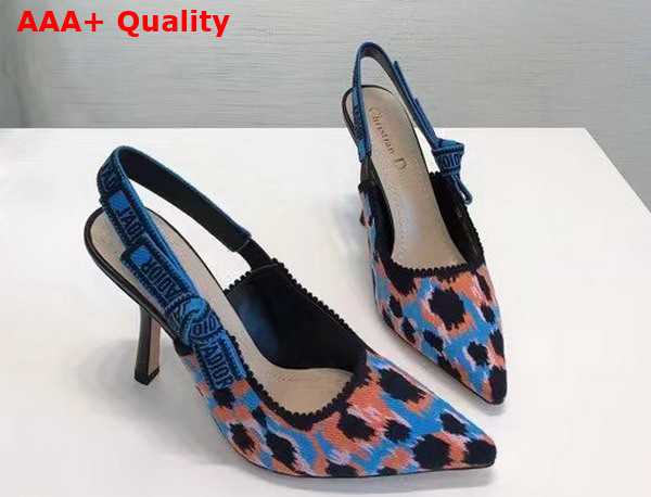 Dior J adior Slingback Pump Blue Multicolor Mizza Cotton Embroidery Replica