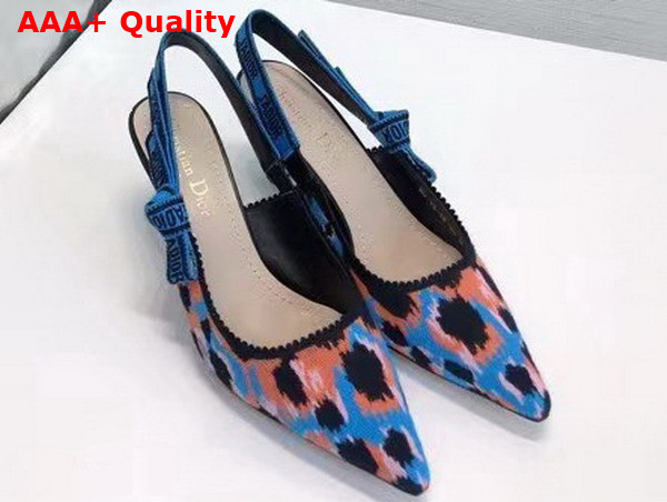 Dior J adior Slingback Pump Blue Multicolor Mizza Cotton Embroidery Replica