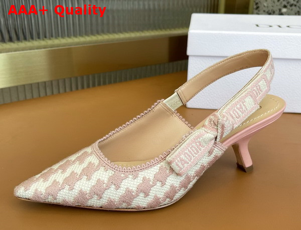 Dior J adior Slingback Pump Rose Des Vents Cotton Embroidery with Micro Houndstooth Motif Replica