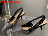 Dior JAdior Slingback Pump Black Suede Calfskin with Silver Finish Strass Replica