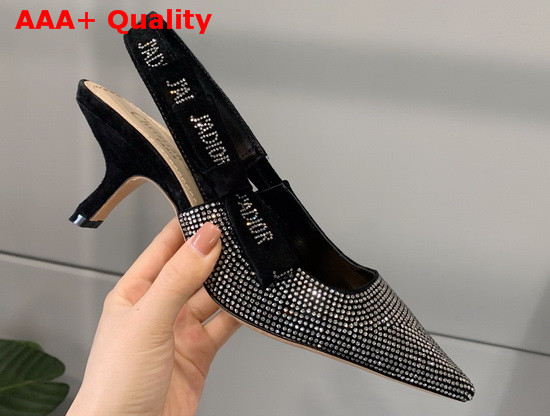 Dior JAdior Slingback Pump Black Suede Calfskin with Silver Finish Strass Replica