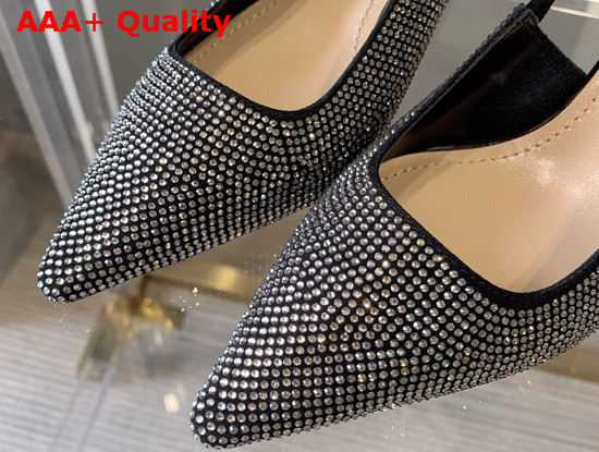 Dior JAdior Slingback Pump Black Suede Calfskin with Silver Finish Strass Replica