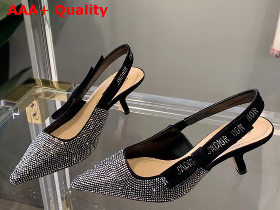 Dior JAdior Slingback Pump Black Suede Calfskin with Silver Finish Strass Replica
