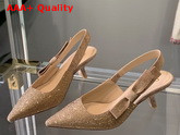 Dior JAdior Slingback Pump Dark Beige Suede Calfskin with Brass Finish Strass Replica