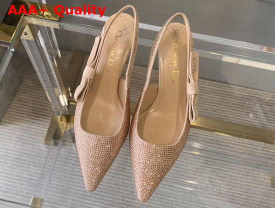 Dior JAdior Slingback Pump Nude Suede Calfskin with Gold Finish Strass Replica