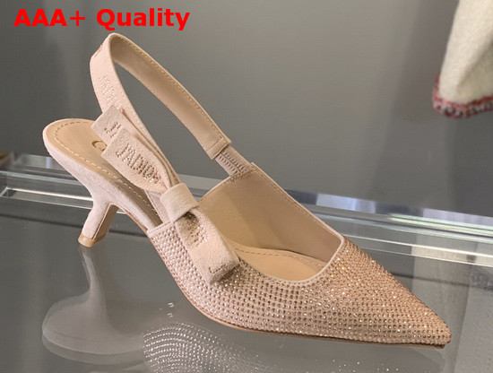 Dior JAdior Slingback Pump Nude Suede Calfskin with Gold Finish Strass Replica