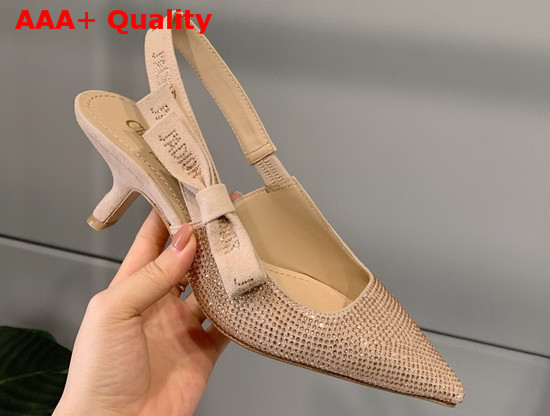 Dior JAdior Slingback Pump Nude Suede Calfskin with Gold Finish Strass Replica