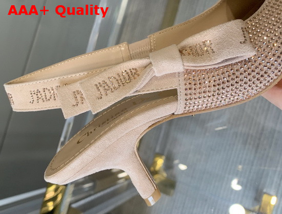 Dior JAdior Slingback Pump Nude Suede Calfskin with Gold Finish Strass Replica