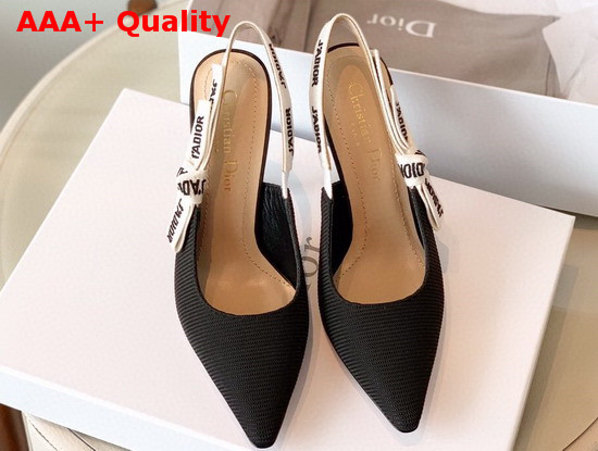 Dior Jadior 10cm Slingback Pump in Black Technical Canvas with Embroidered Jadior Ribbon Replica