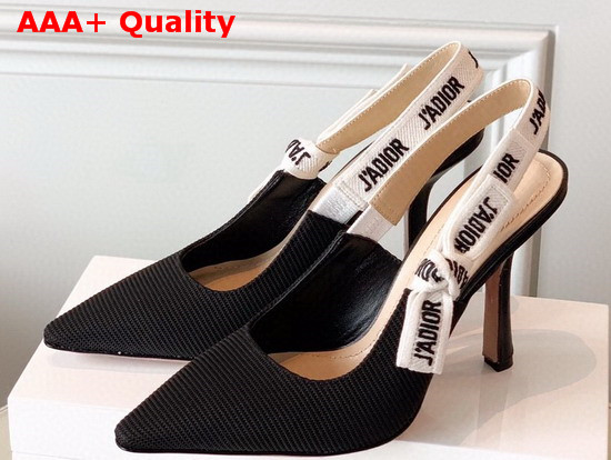 Dior Jadior 10cm Slingback Pump in Black Technical Canvas with Embroidered Jadior Ribbon Replica