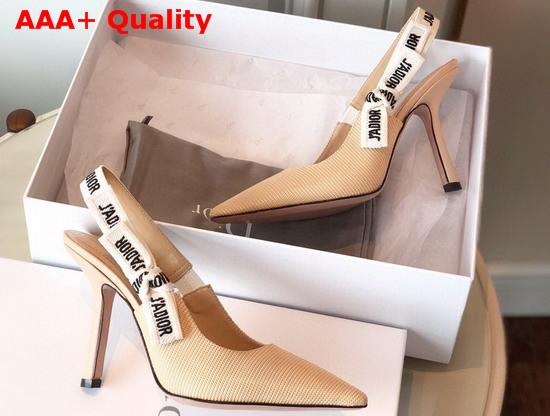 Dior Jadior 10cm Slingback Pump in Nude Technical Canvas with Embroidered Jadior Ribbon Replica