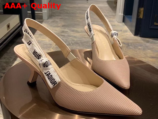 Dior Jadior 6.5cm Slingback Pump in Nude Technical Canvas with Embroidered Jadior Ribbon Replica