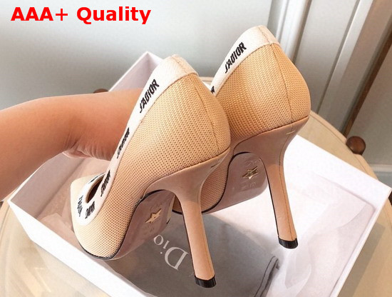 Dior Jadior Embroidered Pump in Nude Technical Canvas with Embroidered Ribbon Replica