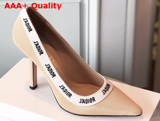 Dior Jadior Embroidered Pump in Nude Technical Canvas with Embroidered Ribbon Replica