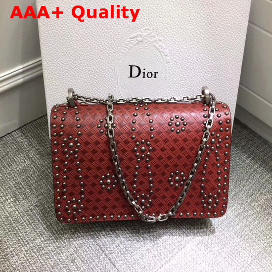 Dior Jadior Flap Bag in Red Studded Calfskin Replica