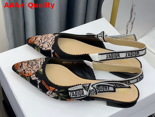 Dior Jadior Slingback Ballerina Flat Black Multicolor Cotton with Dior Jardin Botanique Embroidery Replica