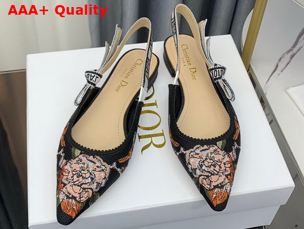 Dior Jadior Slingback Ballerina Flat Black Multicolor Cotton with Dior Jardin Botanique Embroidery Replica