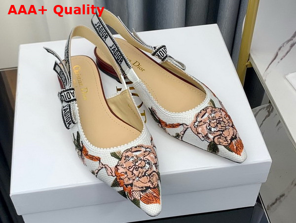 Dior Jadior Slingback Ballerina Flat White Multicolor Cotton with Dior Jardin Botanique Embroidery Replica