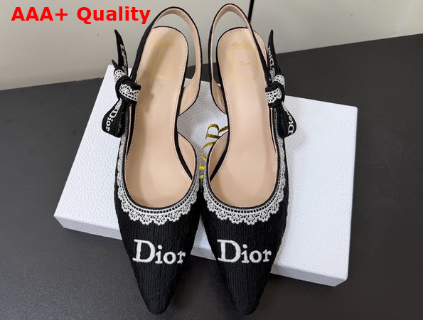 Dior Jadior Slingback Pump Black Dior Oblique Embroidered Cotton and White Lace Replica