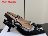 Dior Jadior Slingback Pump Black Dior Oblique Embroidered Cotton and White Lace Replica