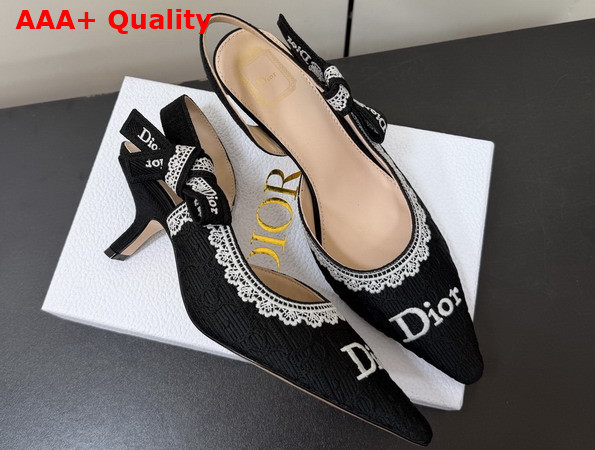 Dior Jadior Slingback Pump Black Dior Oblique Embroidered Cotton and White Lace Replica