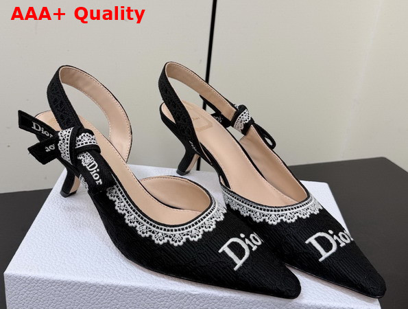 Dior Jadior Slingback Pump Black Dior Oblique Embroidered Cotton and White Lace Replica