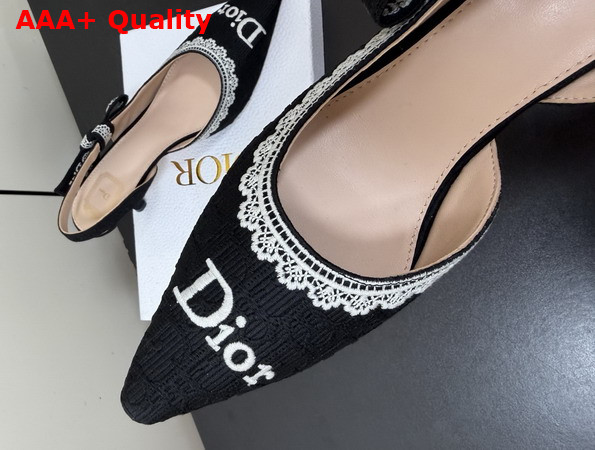 Dior Jadior Slingback Pump Black Dior Oblique Embroidered Cotton and White Lace Replica
