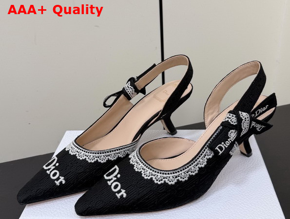 Dior Jadior Slingback Pump Black Dior Oblique Embroidered Cotton and White Lace Replica