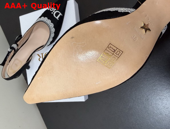 Dior Jadior Slingback Pump Black Dior Oblique Embroidered Cotton and White Lace Replica