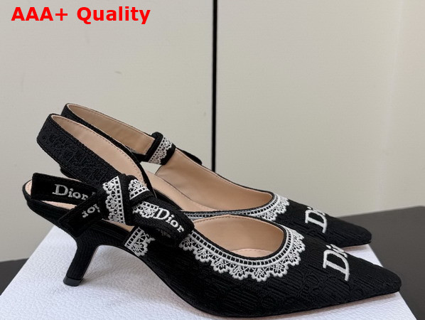 Dior Jadior Slingback Pump Black Dior Oblique Embroidered Cotton and White Lace Replica