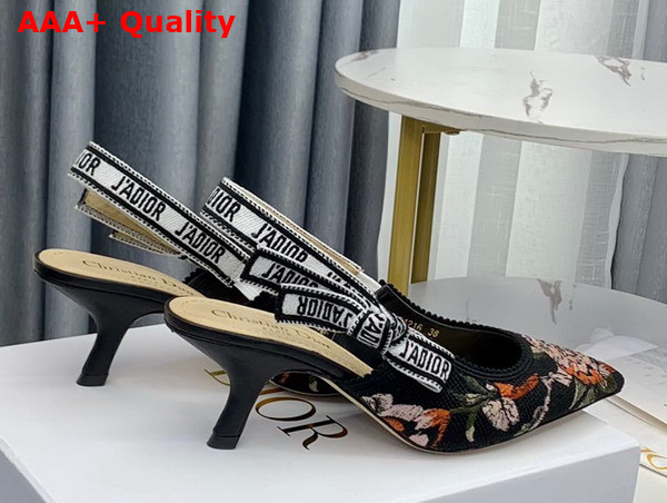 Dior Jadior Slingback Pump Black Multicolor Cotton with Dior Jardin Botanique Embroidery Replica