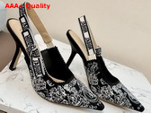 Dior Jadior Slingback Pump Black and White Cotton Embroidered with Plan de Paris Motif Replica