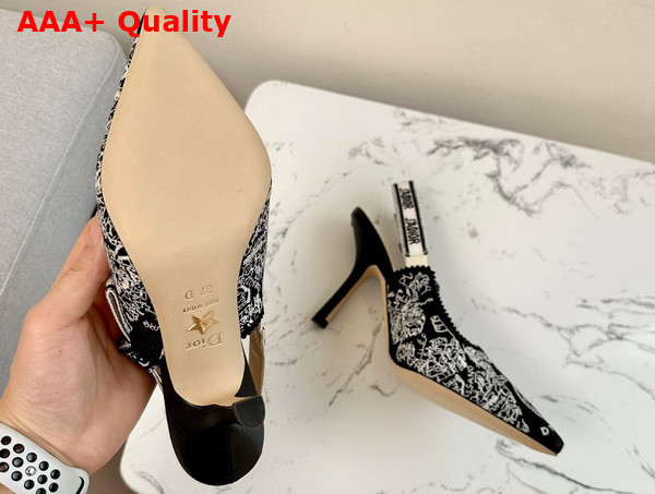 Dior Jadior Slingback Pump Black and White Cotton Embroidered with Plan de Paris Motif Replica