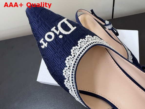 Dior Jadior Slingback Pump Blue Dior Oblique Embroidered Cotton and White Lace Replica