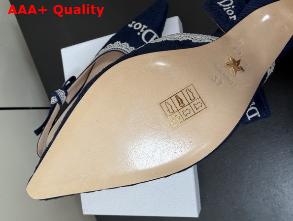 Dior Jadior Slingback Pump Blue Dior Oblique Embroidered Cotton and White Lace Replica