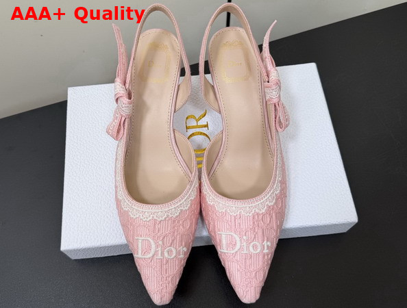 Dior Jadior Slingback Pump Soupir Pink Dior Oblique Embroidered Cotton and White Lace Replica