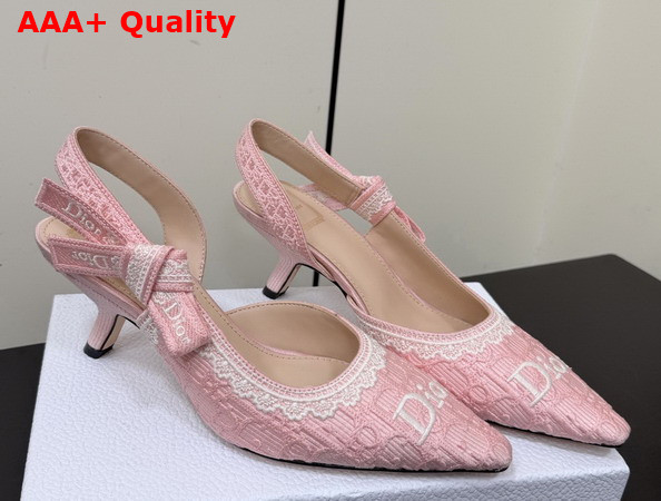 Dior Jadior Slingback Pump Soupir Pink Dior Oblique Embroidered Cotton and White Lace Replica